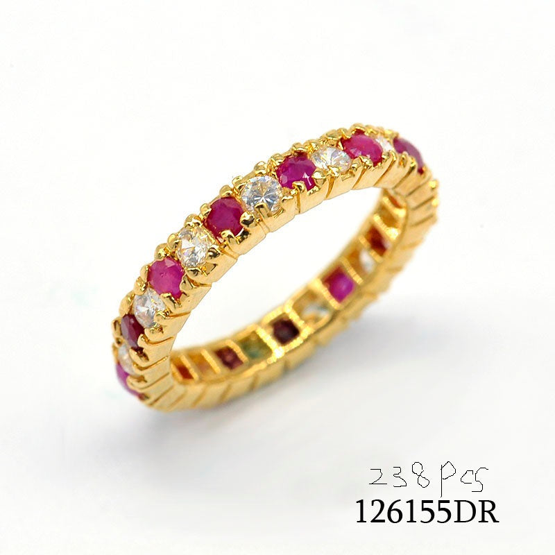 18K gold plated brass red and clear stone eternity ring, SKU 126155DR