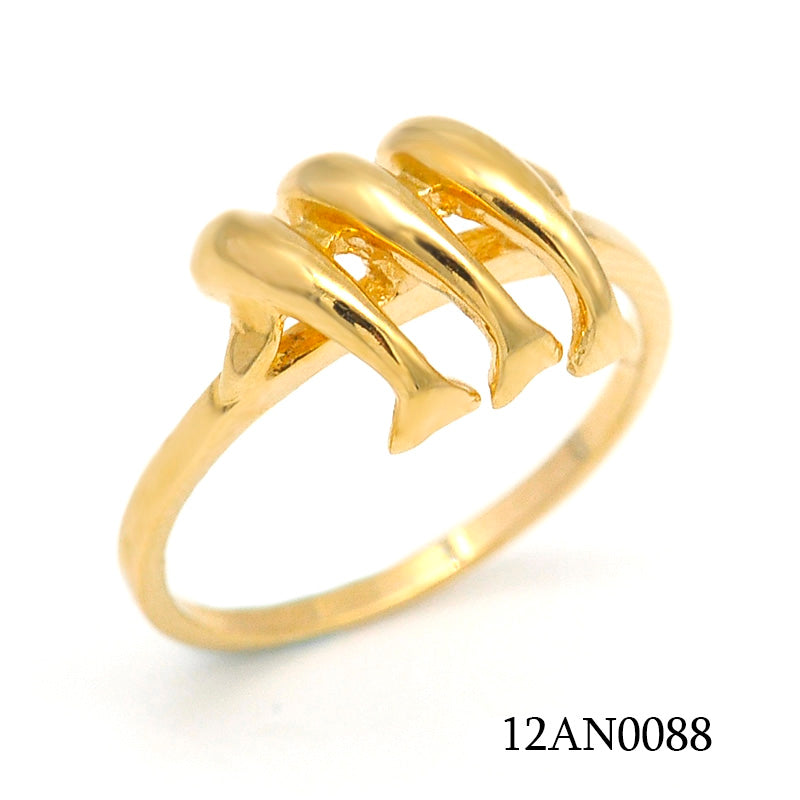 18K gold plated brass ring with three polished curved bars and an openwork design, SKU 12AN0088