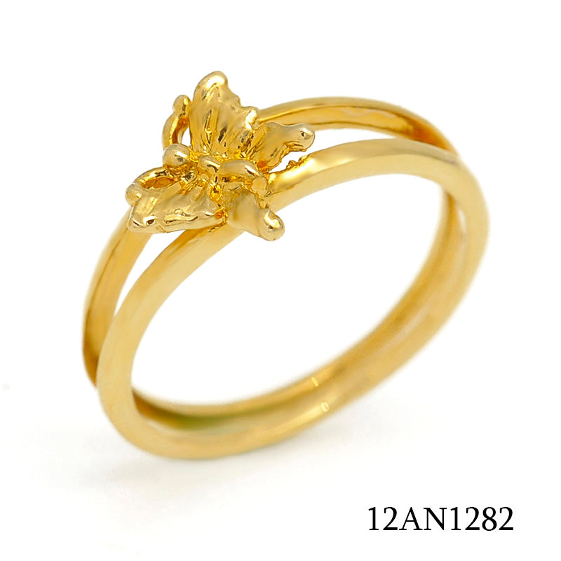 18K gold plated brass butterfly floral motif ring with polished finish, SKU 12AN1282