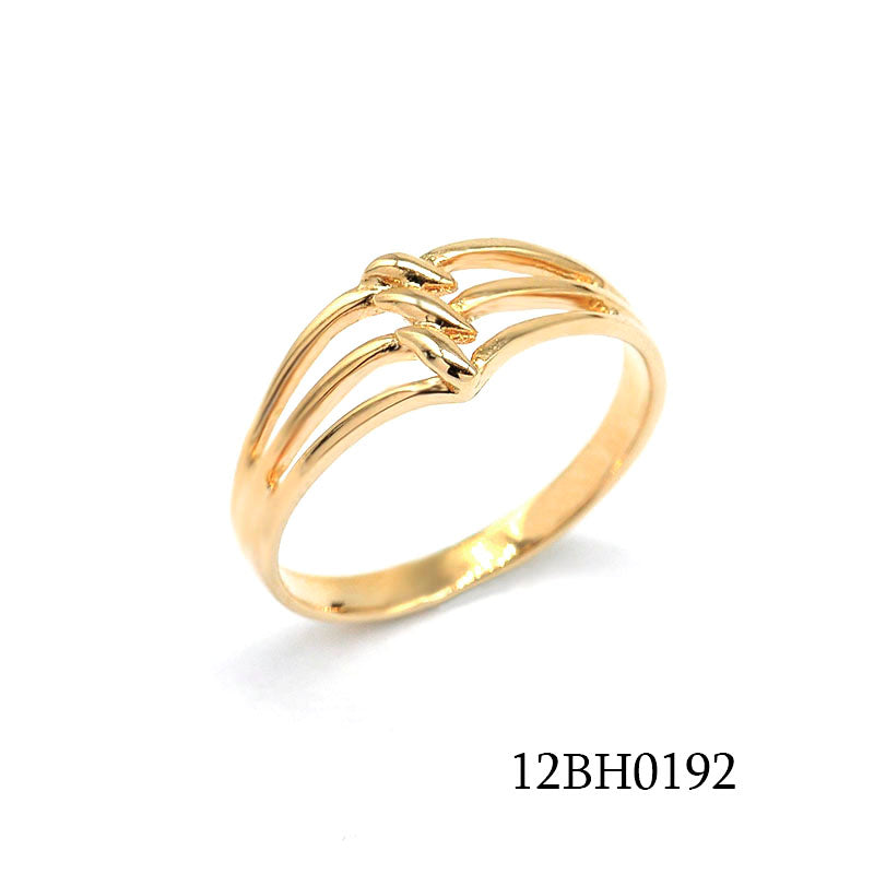 18K gold plated brass triple wave layer ring with curved band design, SKU 12BH0192