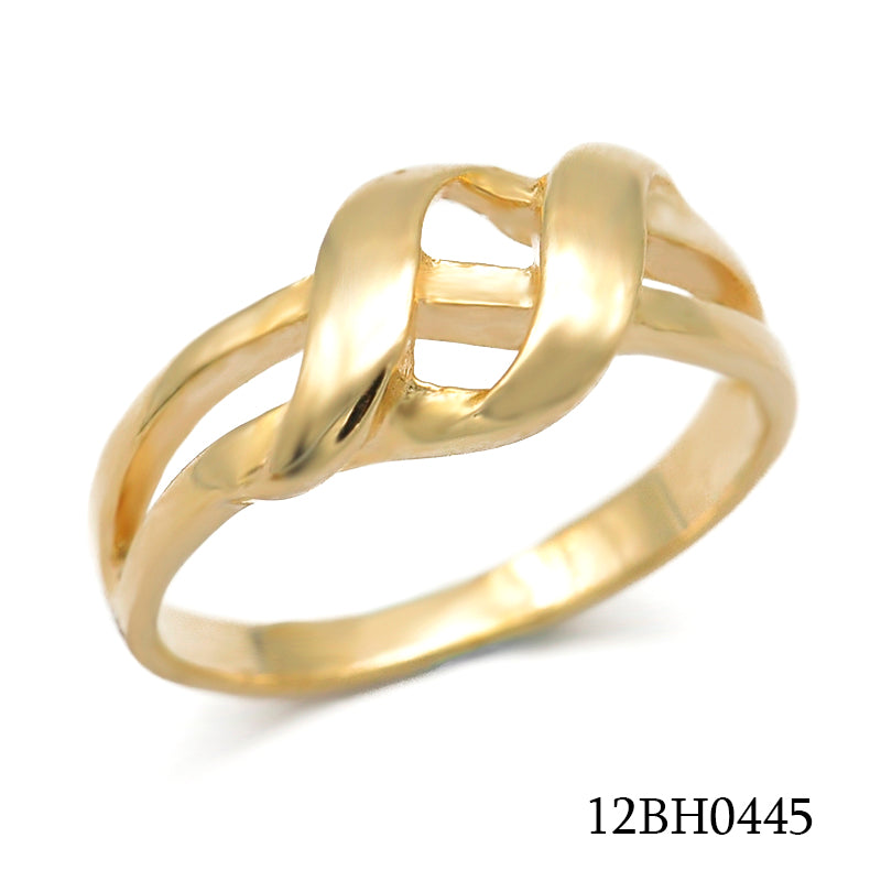 18K gold plated brass interlocking ribbon knot ring with open center design, SKU 12BH0445