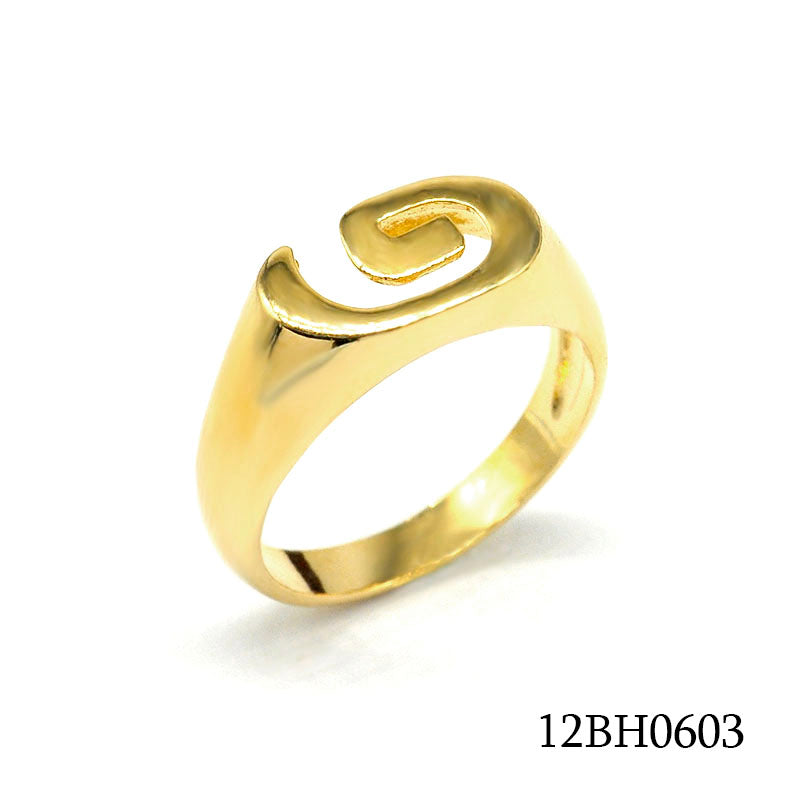 18K gold plated brass spiral open signet ring with modern geometric design, SKU 12BH0603