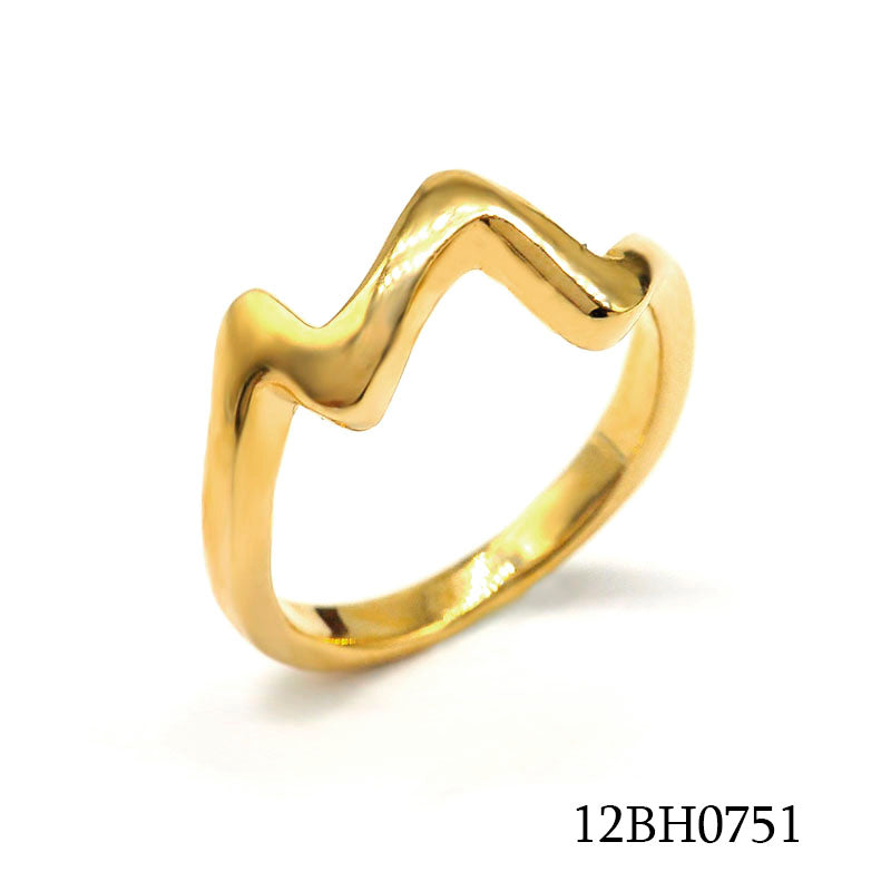 18K gold plated brass irregular wave open ring with modern curved design, SKU 12BH0751
