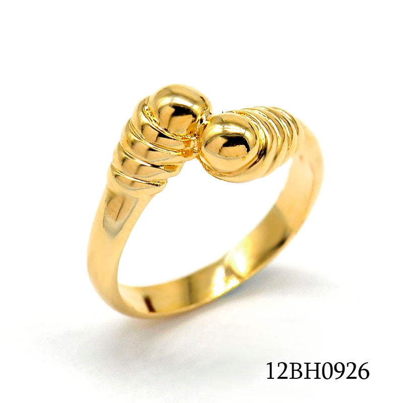 18K gold plated brass double ball open ring with modern minimalist design, SKU 12BH0926