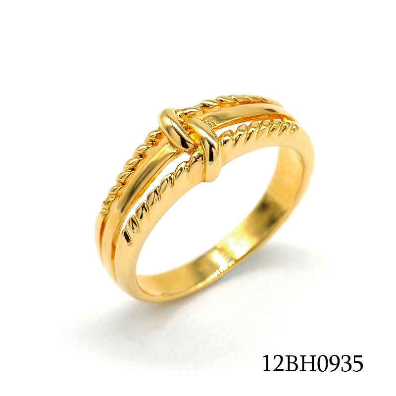 18K gold plated brass textured double band ring with elegant layered design, SKU 12BH0935