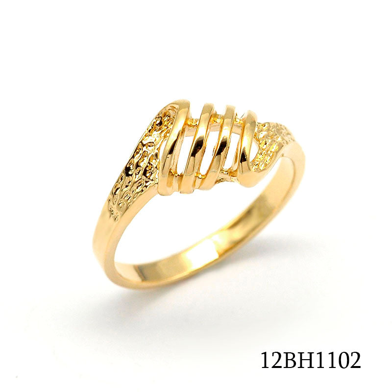 18K gold plated brass textured multi band ring with polished details, SKU 12BH1102