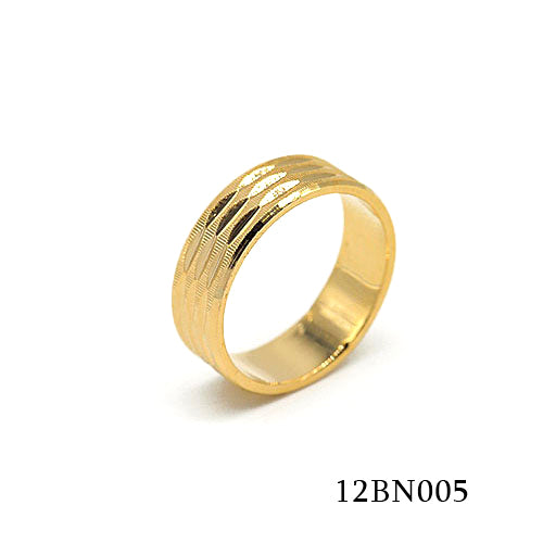 18K gold plated brass wide textured band ring with engraved surface details, SKU 12BN005