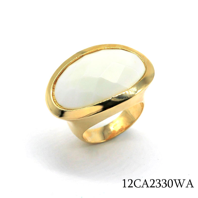 18K gold plated brass oval white stone statement ring, SKU 12CA2330WAY