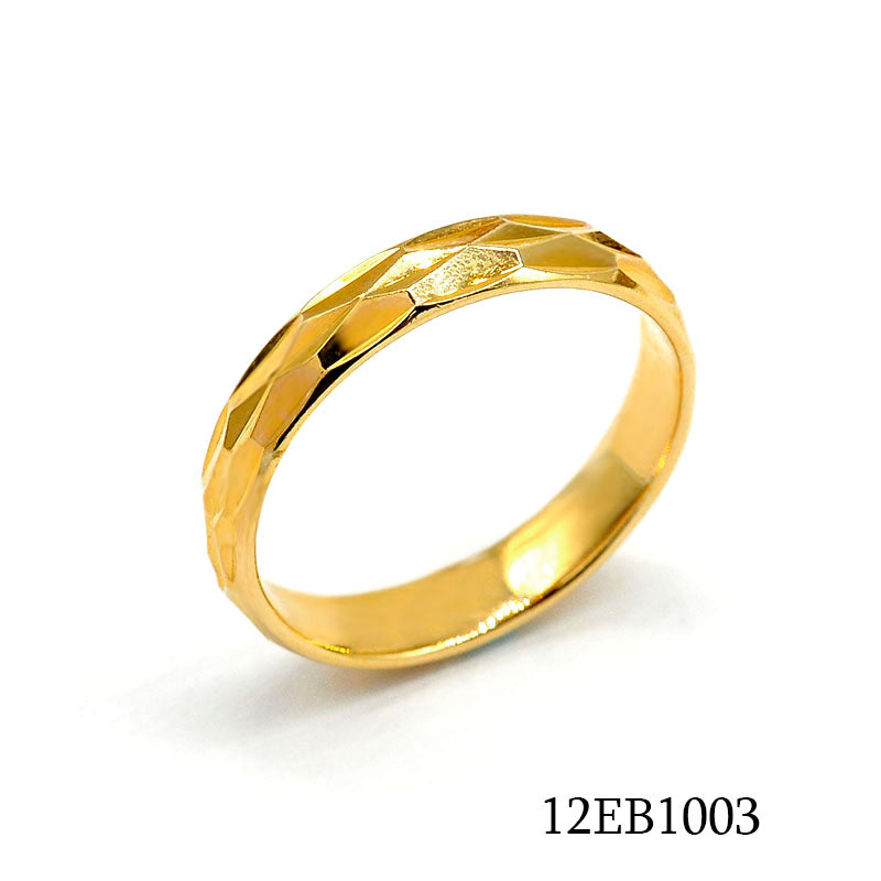 18K gold plated brass faceted textured band ring with geometric surface design, SKU 12EB1003