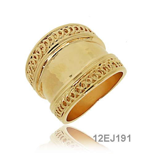 18K gold plated brass vintage wide band ring with decorative openwork details, SKU 12EJ191