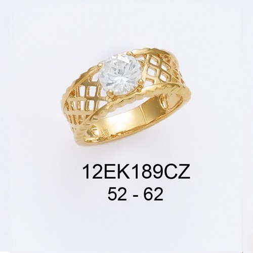 18K gold plated brass CZ solitaire lattice ring with cubic zirconia stone, SKU 12EK189CZ