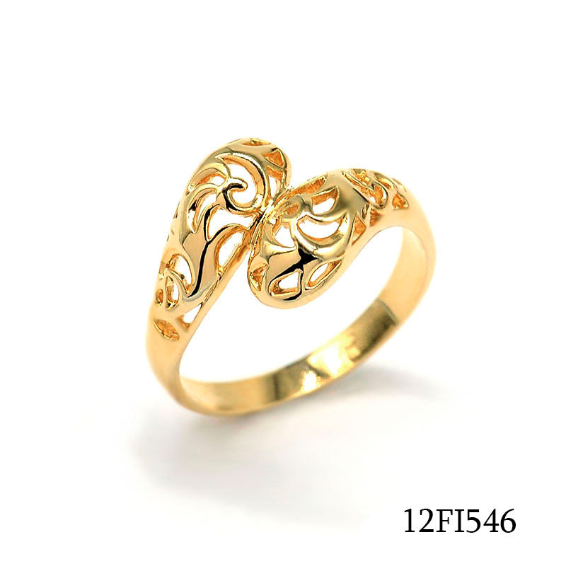 18K gold plated brass vintage filigree openwork ring with scroll pattern, SKU 12FI546