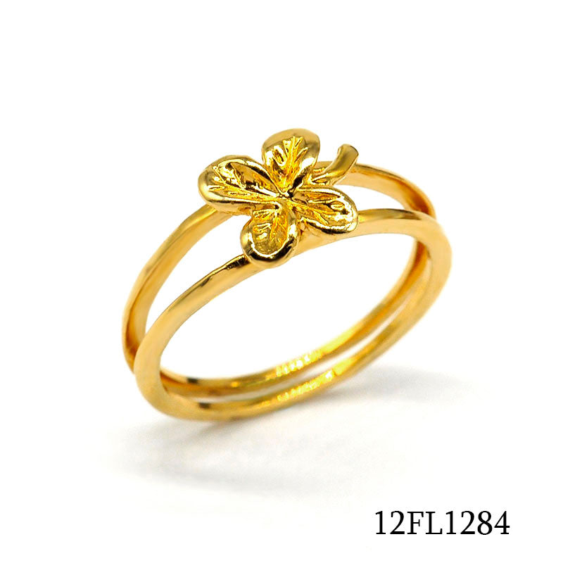 18K gold plated brass floral flower ring with four petal design, SKU 12FL1284