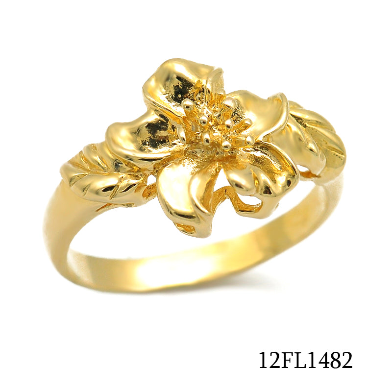 18K gold plated brass floral blossom ring with detailed flower design, SKU 12FL1482