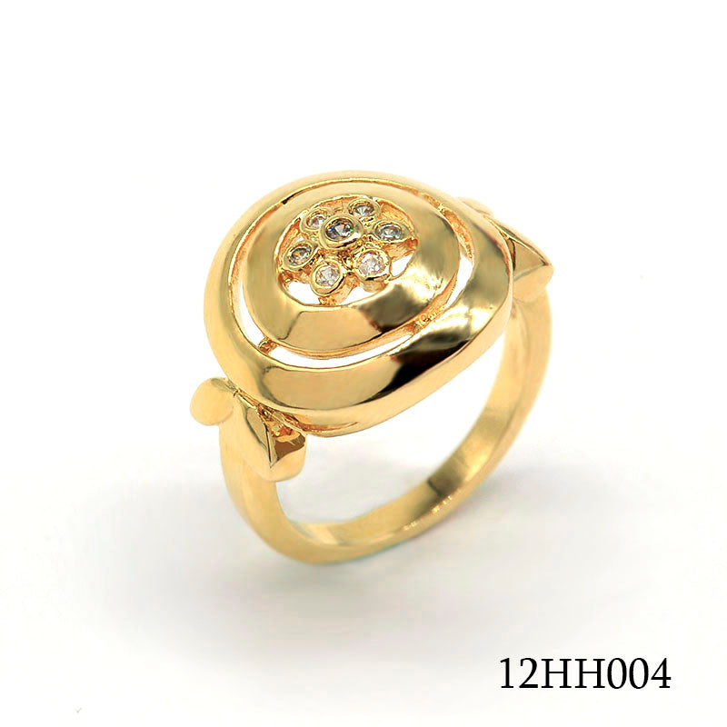18K gold plated brass oval signet ring with floral accent design, SKU 12HH004Y