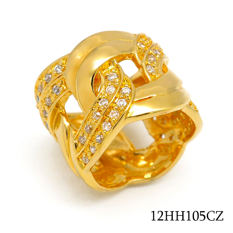 18K gold plated brass CZ pave interwoven ribbon ring, SKU 12HH105CZ