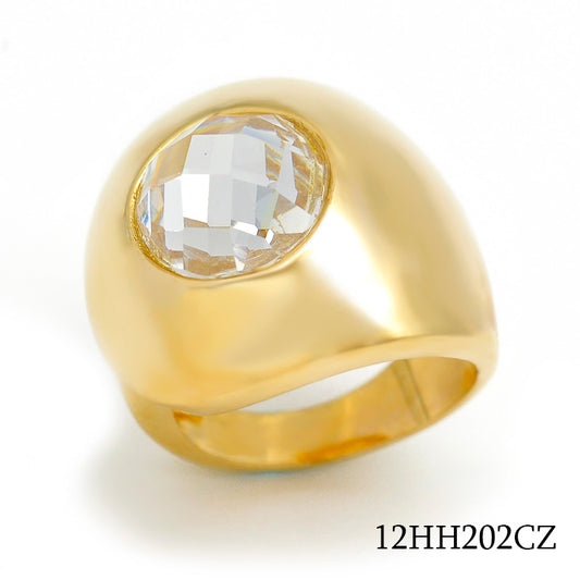 18K gold plated brass oval CZ dome signet ring, SKU 12HH202CZ