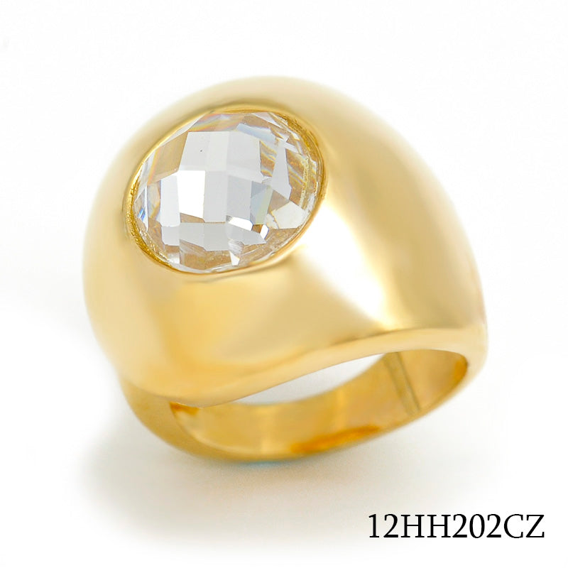 18K gold plated brass oval CZ dome signet ring, SKU 12HH202CZ
