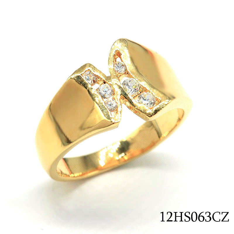 18K gold plated brass CZ open bow ring with sparkling stones, SKU 12HS063CZY
