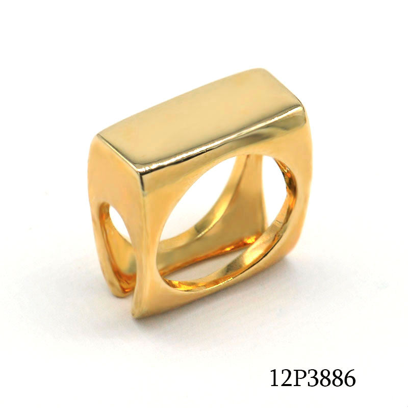 18K gold plated brass rectangular open frame statement ring, SKU 12P3886Y