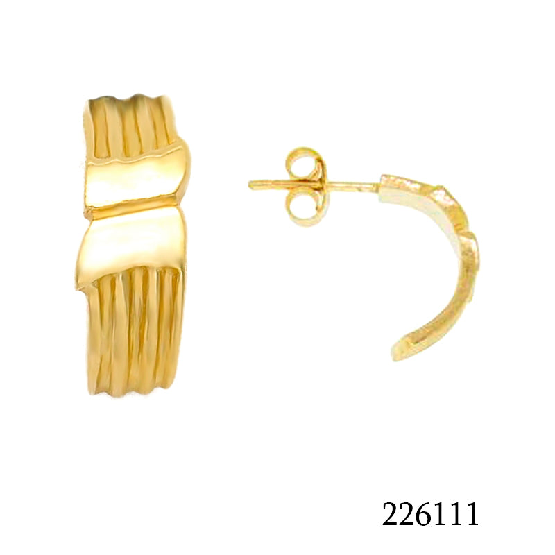 18K gold plated ribbed twist half-hoop stud earrings, SKU 226111