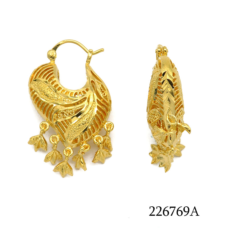 18K gold plated leaf filigree hoop earrings with multiple leaf dangles, SKU 226769A