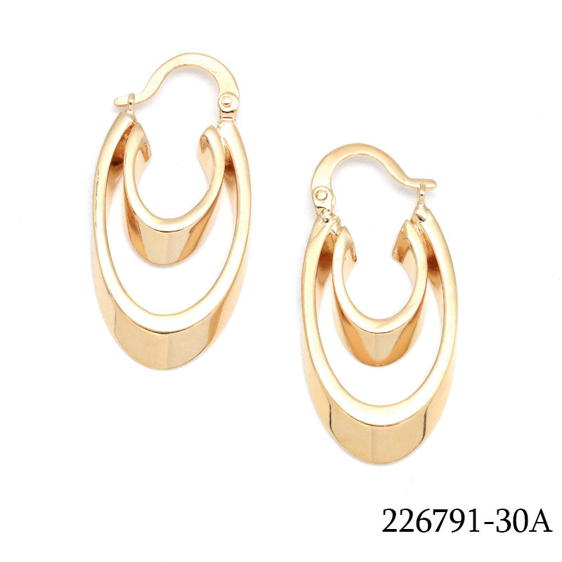 18K gold plated layered double oval hoop earrings with polished finish, SKU 226791-30A