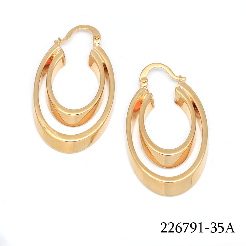 18K gold plated layered double oval hoop earrings with polished finish, SKU 226791-35A