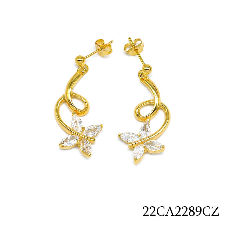 18K gold plated floral vine drop earrings with clear marquise cubic zirconia, SKU 22CA2289CZ