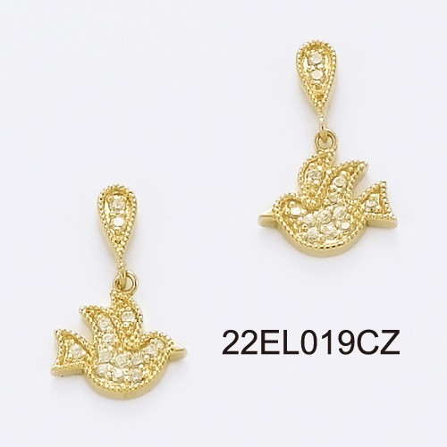 18K gold plated bird drop earrings with clear pavé cubic zirconia, SKU 22EL019CZ