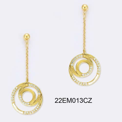 18K gold plated interlocking circle drop earrings with clear cubic zirconia, SKU 22EM013CZ