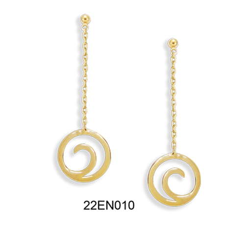 18K gold plated round open spiral chain drop earrings, SKU 22EN010