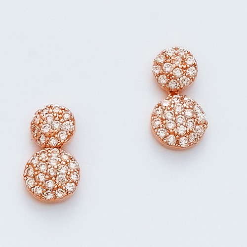 18K gold plated double round pavé cubic zirconia earrings, SKU 22EN111CZR