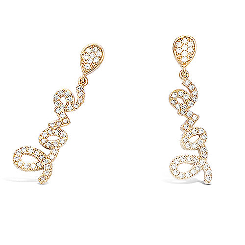 18K gold plated abstract script drop earrings with clear pavé cubic zirconia, SKU 22EP105CZ