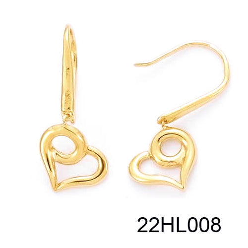 18K gold plated open heart hook drop earrings with circular detail, SKU 22HL008