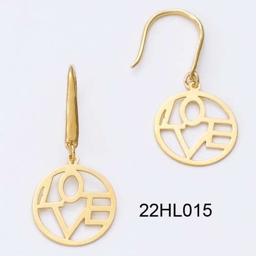 18K gold plated round drop earrings with open LOVE letter cutout, SKU 22HL015