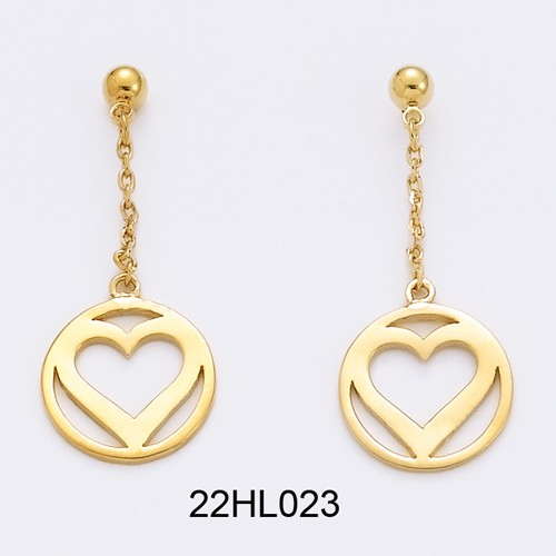 18K gold plated chain drop earrings with open heart medallions, SKU 22HL023