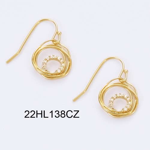 18K gold plated layered circle hook earrings with clear pavé cubic zirconia inner rings, SKU 22HL138CZ