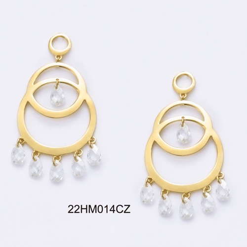 18K gold plated chandelier earrings with clear cubic zirconia and teardrop dangles, SKU 22HM014CZ
