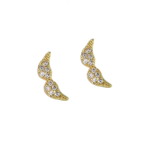 18K gold plated wing stud earrings with clear pavé cubic zirconia, SKU 22HR112CZ