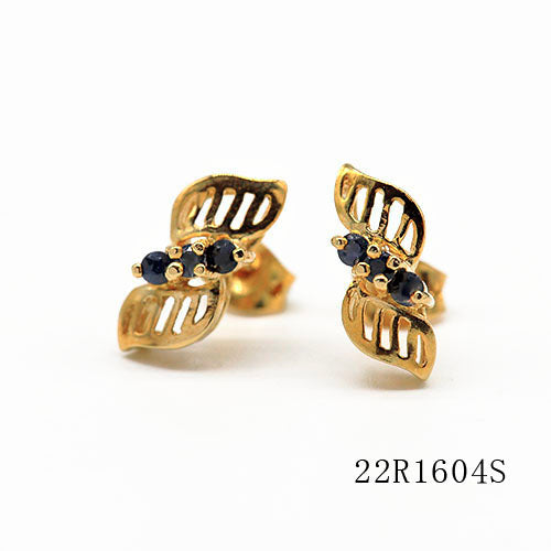 18K gold plated open wing stud earrings with black synthetic stone accents, SKU 22R1604S