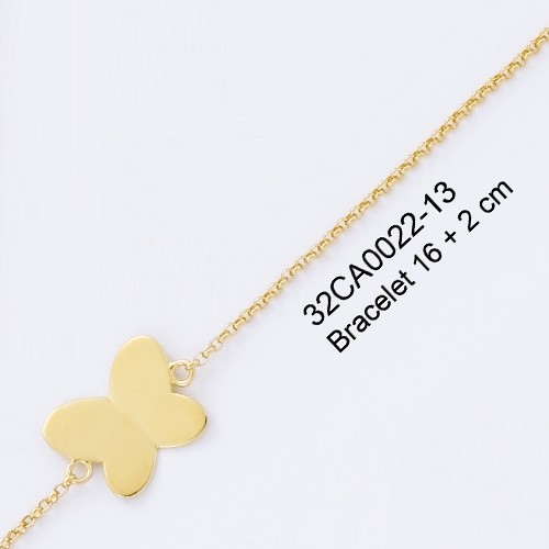 18K gold plated butterfly station chain bracelet, 16 plus 2 cm, SKU 32CA0022-13