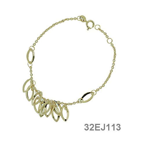 18K gold plated chain bracelet with clustered open oval link stations, SKU 32EJ113