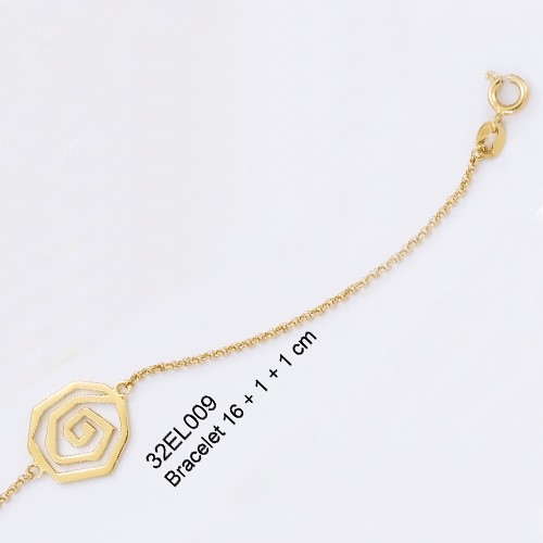 18K gold plated hexagonal open spiral station bracelet, 16 plus 1 plus 1 cm, SKU 32EL009