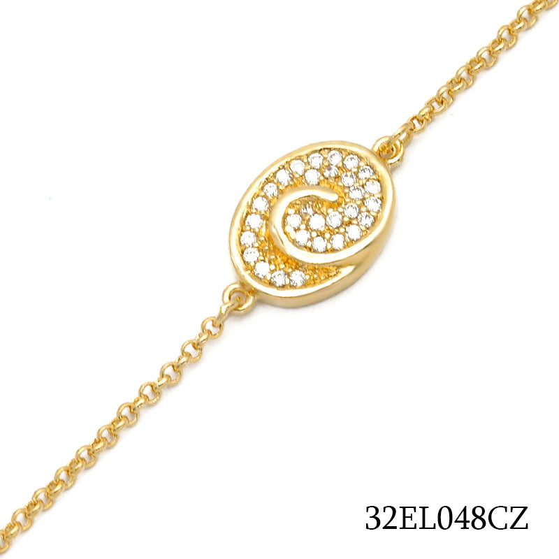 18K gold plated oval spiral station bracelet with clear pavé cubic zirconia, SKU 32EL048CZ