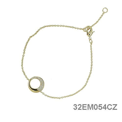 18K gold plated interlocking circle bracelet with clear pavé cubic zirconia crescent, SKU 32EM054CZ