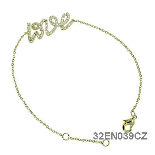 18K gold plated chain bracelet with three clear pavé cubic zirconia heart stations, SKU 32EN039CZ
