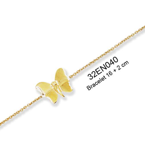 18K gold plated polished butterfly station chain bracelet, 16 plus 2 cm, SKU 32EN040