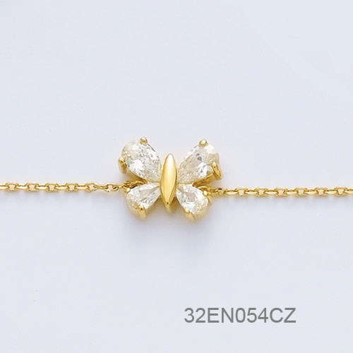 18K gold plated butterfly station bracelet with four clear marquise cubic zirconia stones, SKU 32EN054CZ
