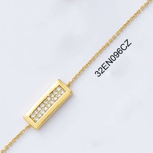18K gold plated rectangular bar station bracelet with clear pavé cubic zirconia, SKU 32EN096CZ